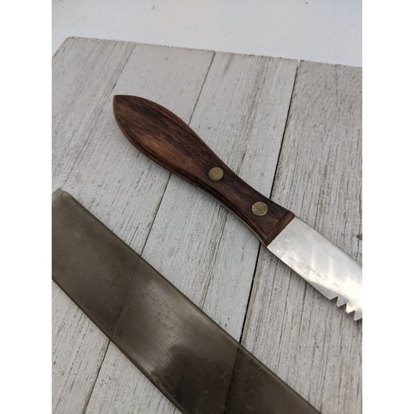 Vintage Warco #2 Stainless Double Sided Knife Philgas Oil Wood Handle Slice Car - Picture 8 of 8